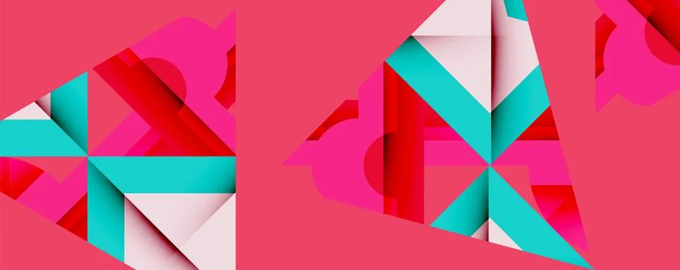 Abstract geometric composition with interlocking circular and angular shapes, Stock Illustration