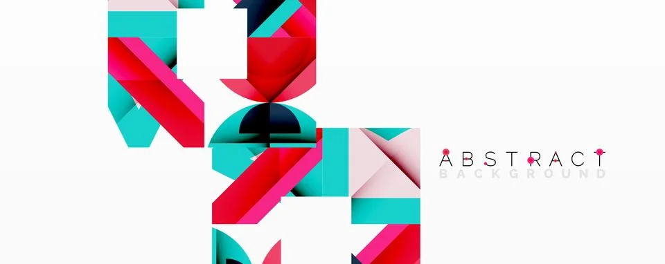 Abstract geometric composition with interlocking circular and angular shapes, Stock Illustration