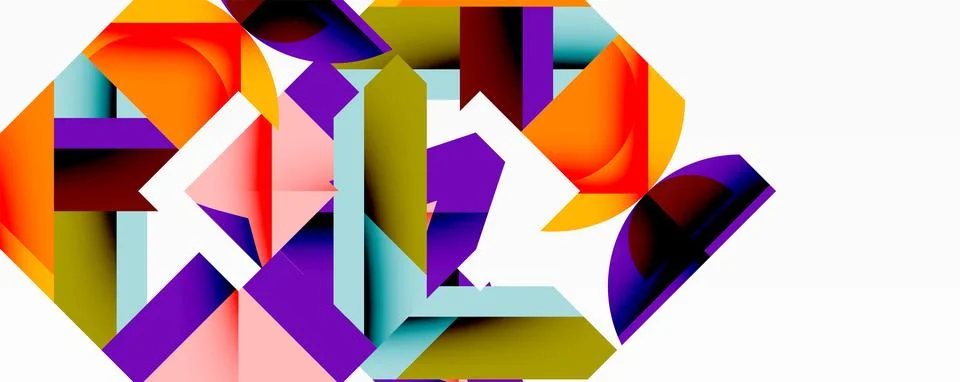 Abstract geometric composition with interlocking circular and angular shapes, Stock Illustration