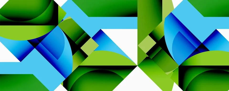 Abstract geometric composition with interlocking circular and angular shapes, Illustrazione stock