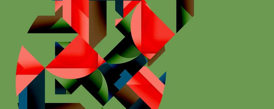 Abstract geometric composition with interlocking circular and angular shapes, Stock Illustration