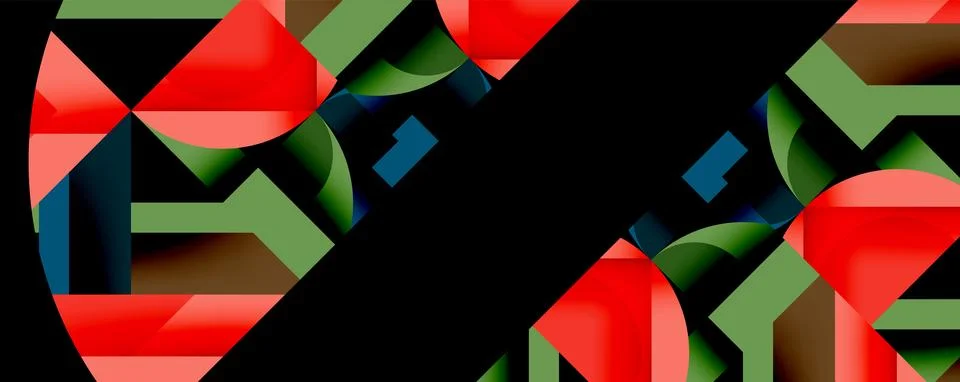 Abstract geometric composition with interlocking circular and angular shapes, Stock Illustration