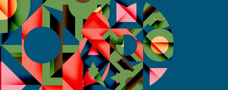 Abstract geometric composition with interlocking circular and angular shapes, Stock Illustration