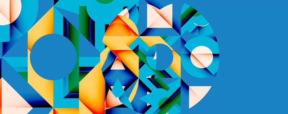 Abstract geometric composition with interlocking circular and angular shapes, Stock Illustration