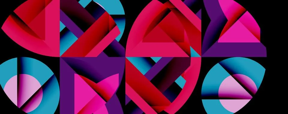 Abstract geometric composition with interlocking circular and angular shapes, Stock Illustration