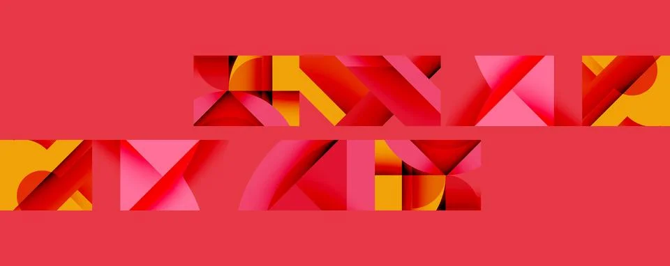 Abstract geometric composition with interlocking circular and angular shapes, Illustrazione stock