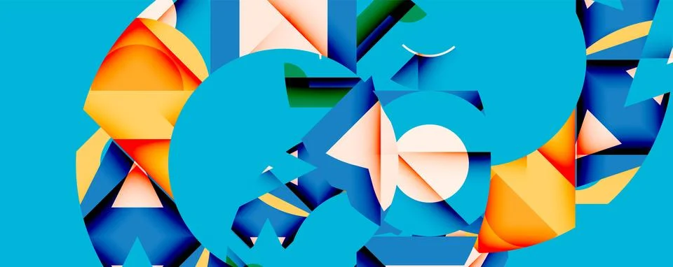 Abstract geometric composition with interlocking circular and angular shapes, Stockillustratie
