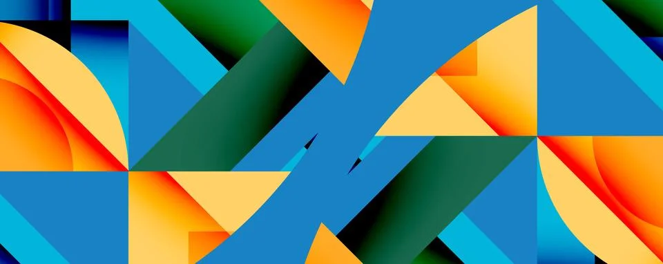 Abstract geometric composition with interlocking circular and angular shapes, Stock Illustration