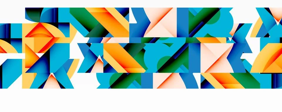 Abstract geometric composition with interlocking circular and angular shapes, Stock Illustration