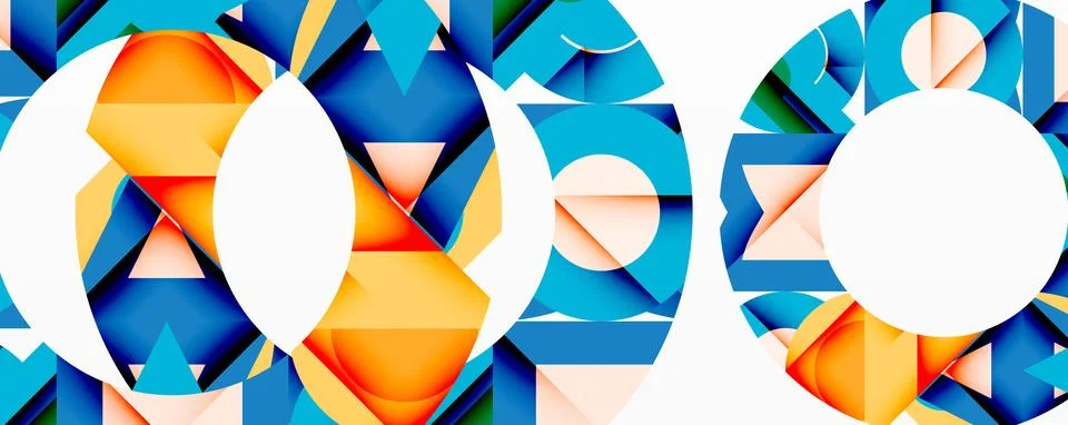 Abstract geometric composition with interlocking circular and angular shapes, Stock Illustration