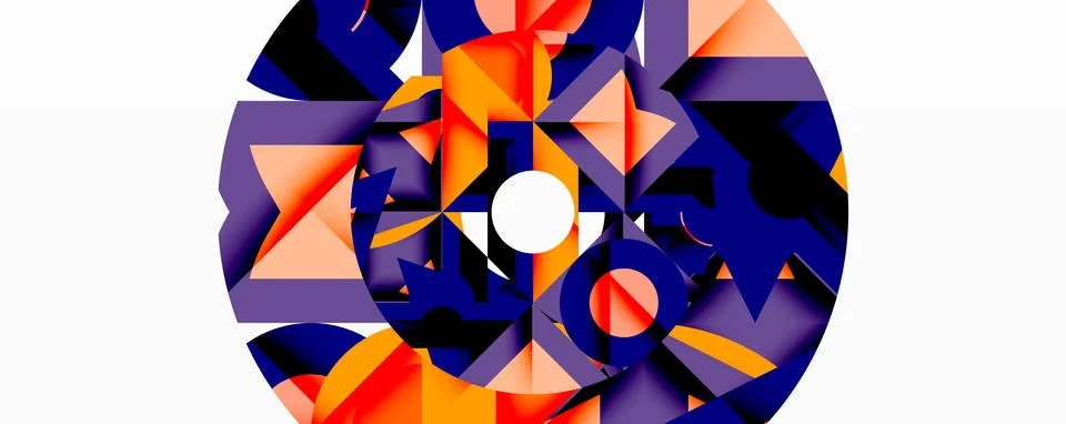 Abstract geometric composition with interlocking circular and angular shapes, Stockillustratie