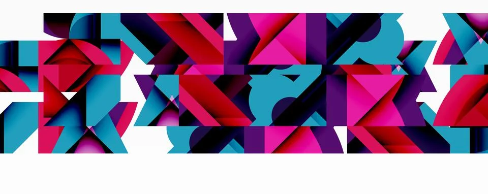 Abstract geometric composition with interlocking circular and angular shapes, Stock Illustration