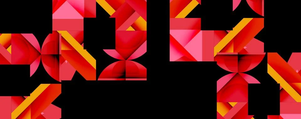 Abstract geometric composition with interlocking circular and angular shapes, イラスト素材