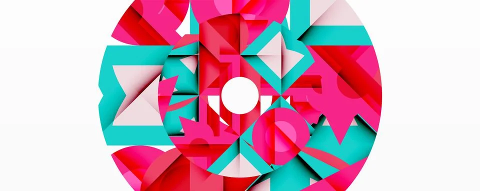 Abstract geometric composition with interlocking circular and angular shapes, Illustrazione stock