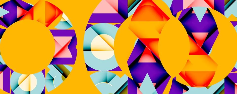 Abstract geometric composition with interlocking circular and angular shapes, Illustrazione stock