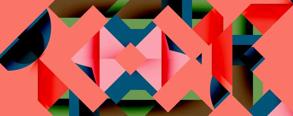 Abstract geometric composition with interlocking circular and angular shapes, Stock Illustration