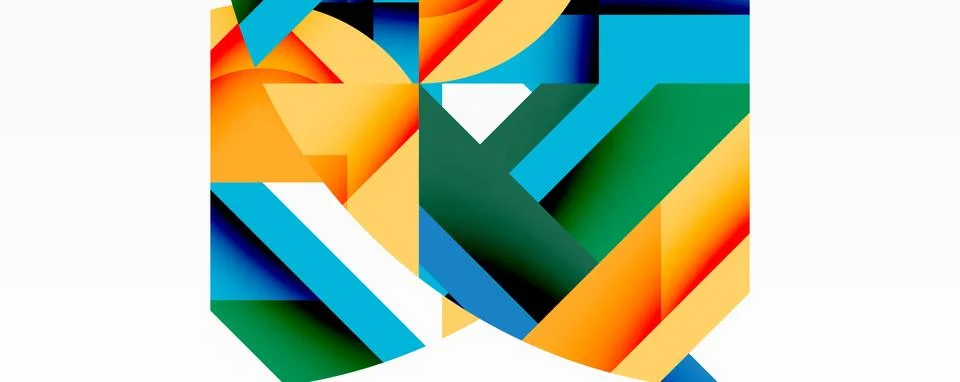 Abstract geometric composition with interlocking circular and angular shapes, Stock Illustration