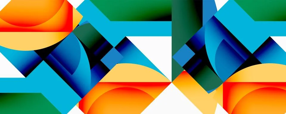 Abstract geometric composition with interlocking circular and angular shapes, Stock Illustration