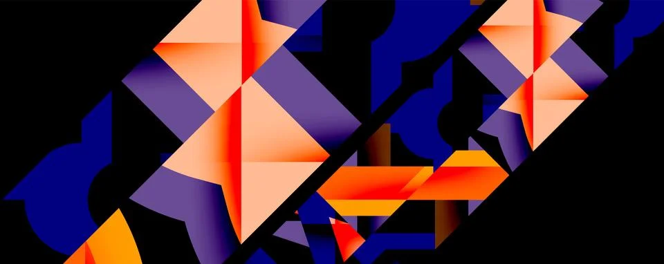 Abstract geometric composition with interlocking circular and angular shapes, Stock Illustration