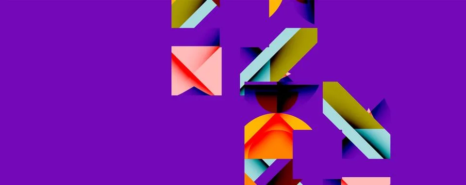 Abstract geometric composition with interlocking circular and angular shapes, Stock Illustration