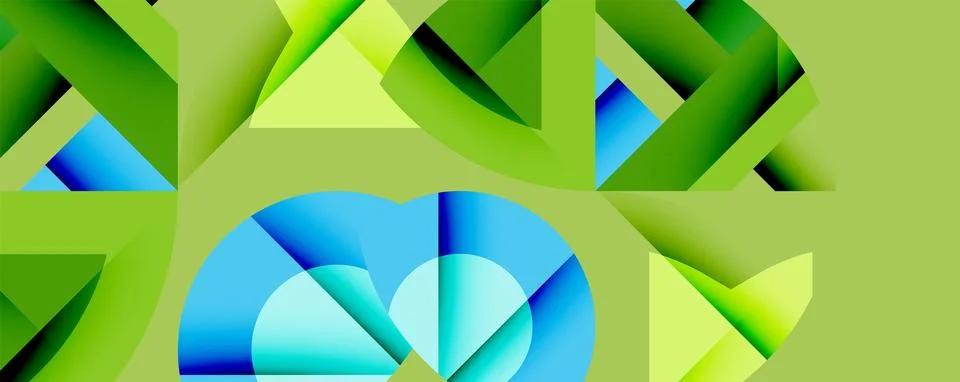 Abstract geometric composition with interlocking circular and angular shapes, Stock Illustration