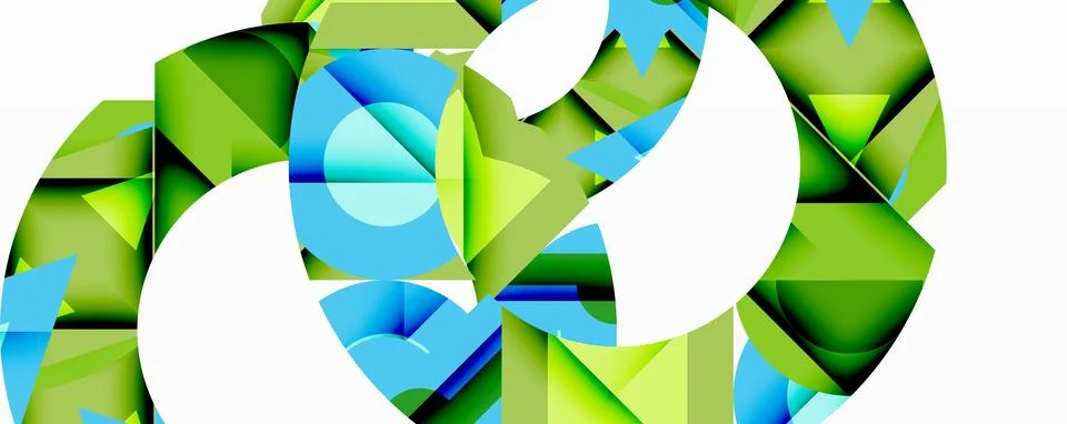 Abstract geometric composition with interlocking circular and angular shapes, Stock Illustration