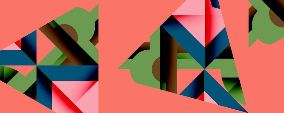 Abstract geometric composition with interlocking circular and angular shapes, Stock Illustration