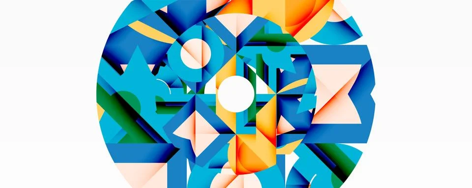 Abstract geometric composition with interlocking circular and angular shapes, Stock Illustration