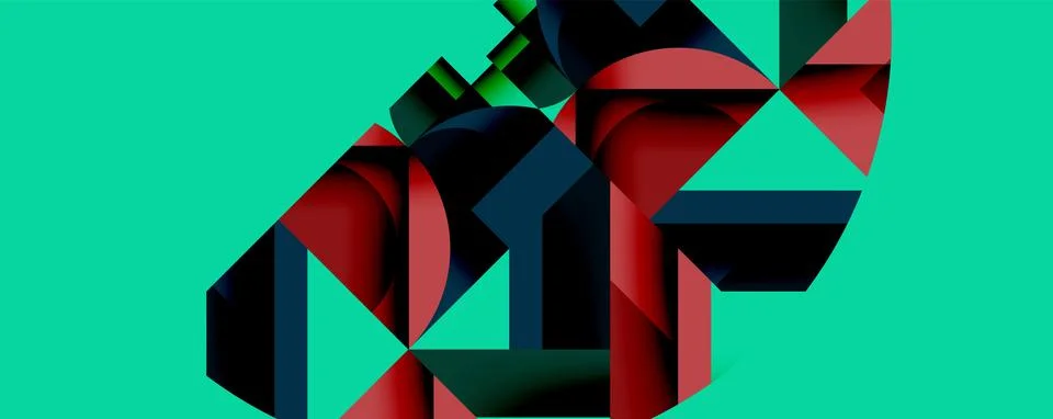 Abstract geometric composition with interlocking circular and angular shapes, イラスト素材