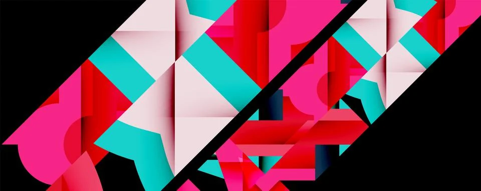 Abstract geometric composition with interlocking circular and angular shapes, Stock Illustration