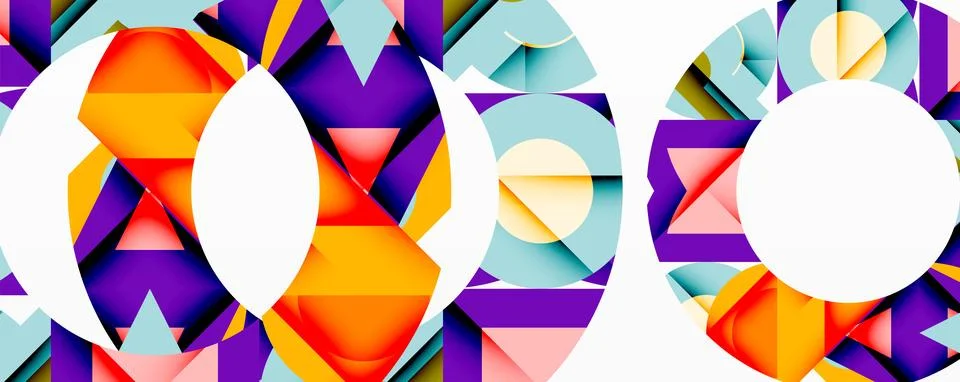 Abstract geometric composition with interlocking circular and angular shapes, Stockillustratie