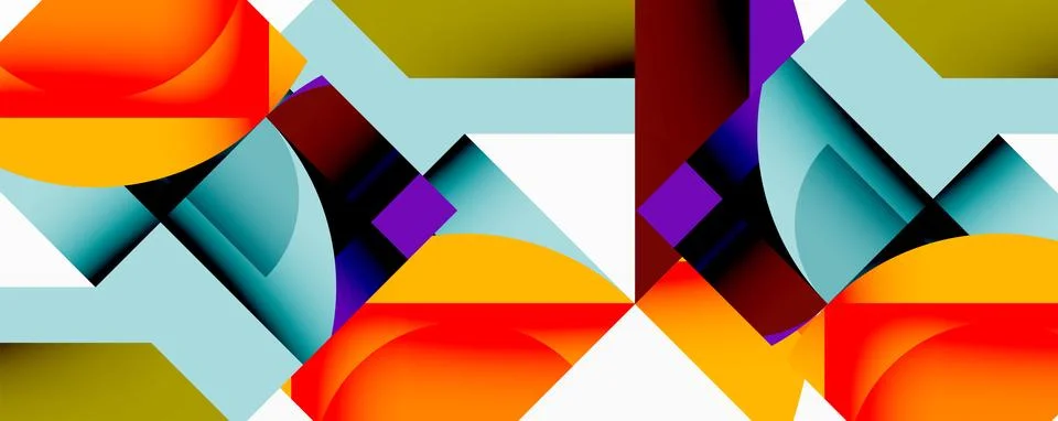 Abstract geometric composition with interlocking circular and angular shapes, Stock Illustration