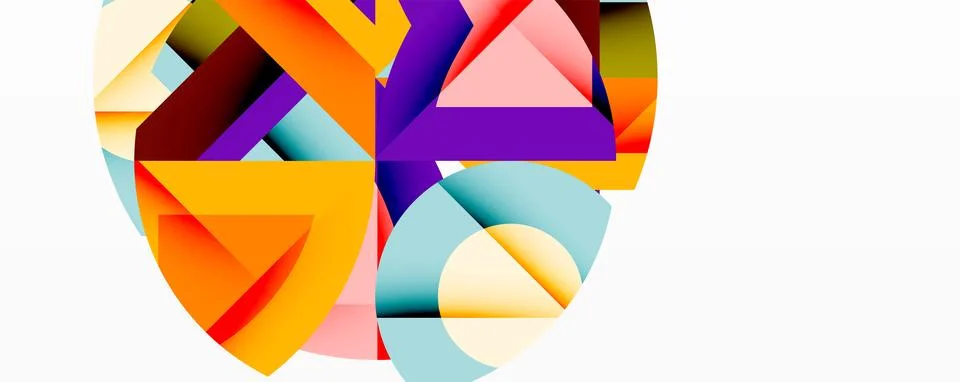 Abstract geometric composition with interlocking circular and angular shapes, Stock Illustration