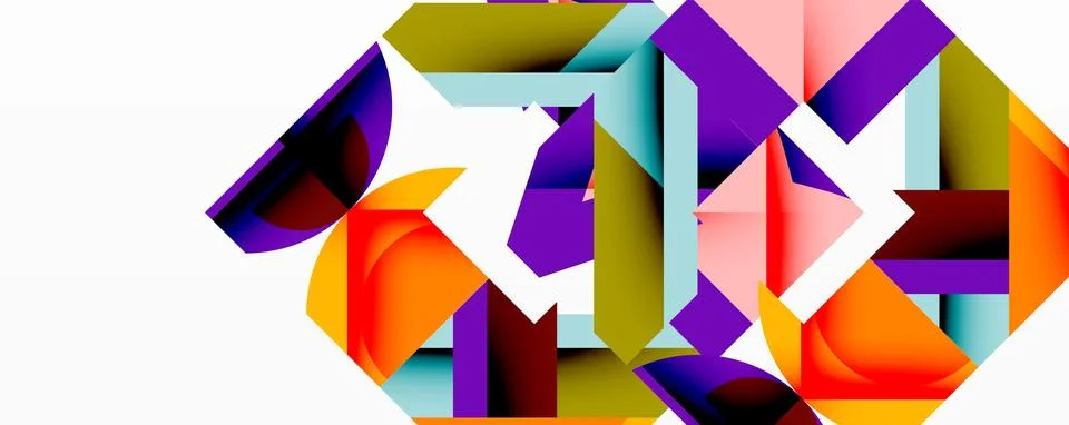 Abstract geometric composition with interlocking circular and angular shapes, Stock Illustration