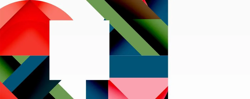 Abstract geometric composition with interlocking circular and angular shapes, Stock Illustration