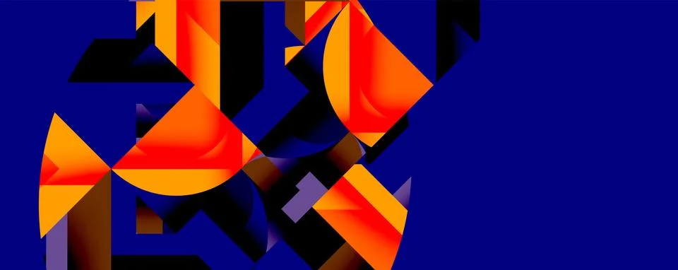 Abstract geometric composition with interlocking circular and angular shapes, Stock Illustration