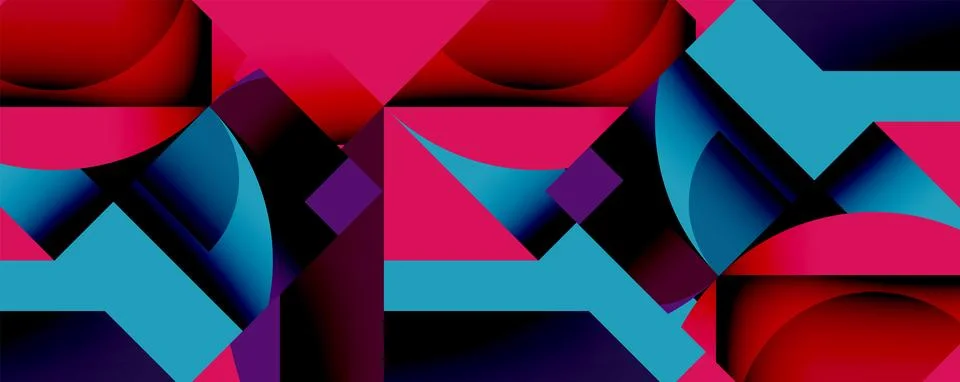 Abstract geometric composition with interlocking circular and angular shapes, Stock Illustration