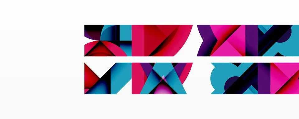 Abstract geometric composition with interlocking circular and angular shapes, Stock Illustration