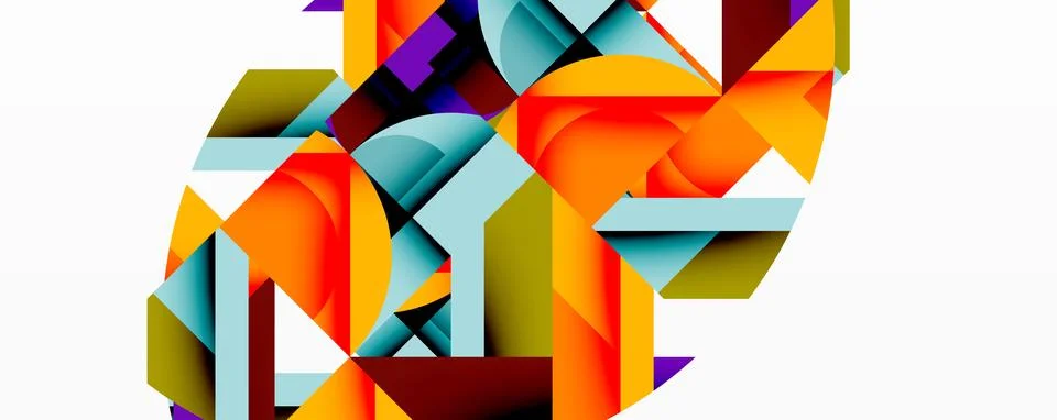 Abstract geometric composition with interlocking circular and angular shapes, Stock Illustration