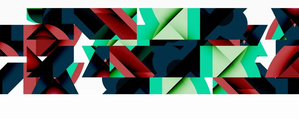 Abstract geometric composition with interlocking circular and angular shapes, Stock Illustration