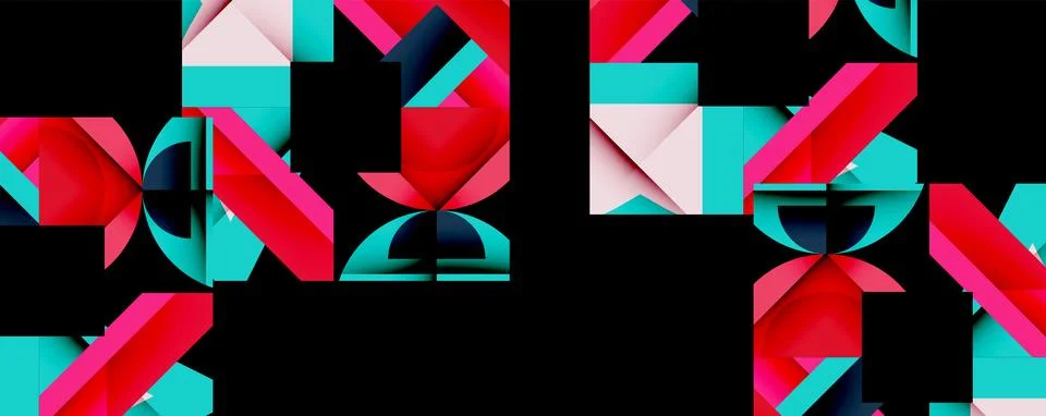 Abstract geometric composition with interlocking circular and angular shapes, Stock Illustration