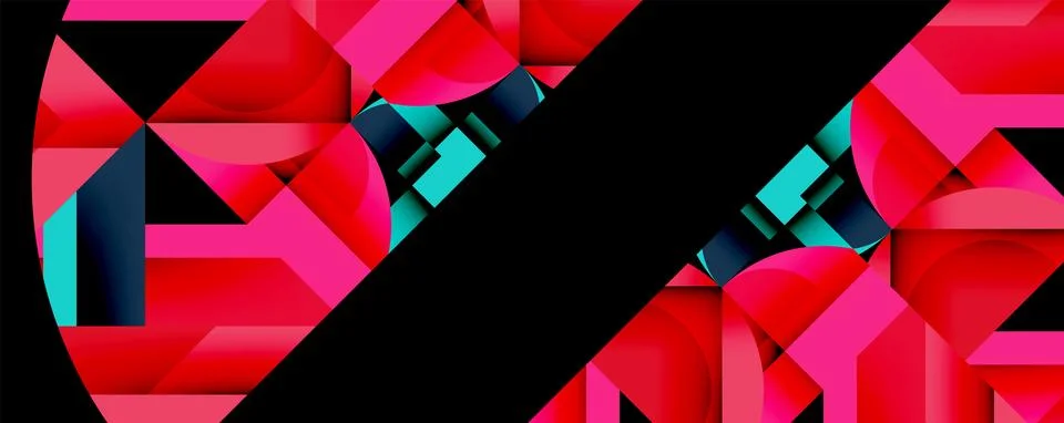 Abstract geometric composition with interlocking circular and angular shapes, Stock Illustration