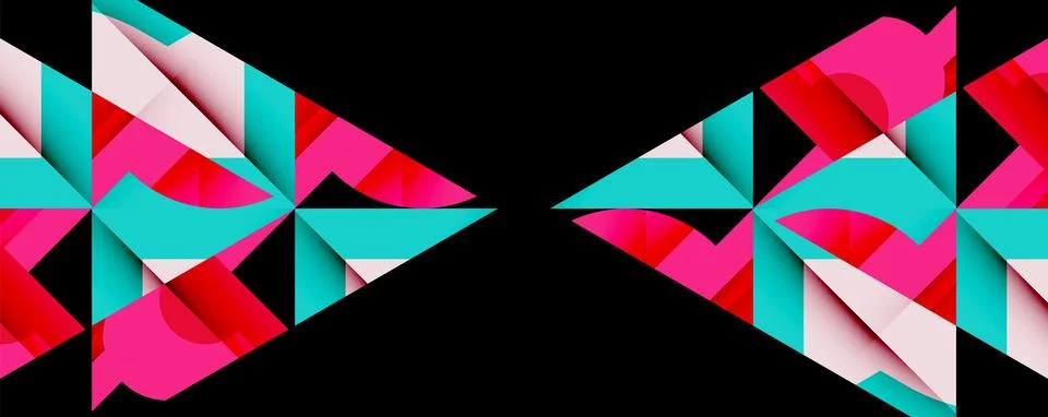 Abstract geometric composition with interlocking circular and angular shapes, Stock Illustration