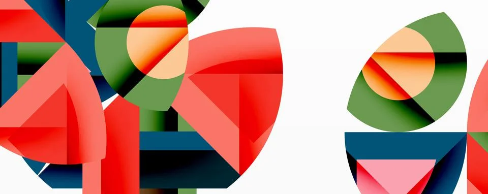 Abstract geometric composition with interlocking circular and angular shapes, Stock Illustration