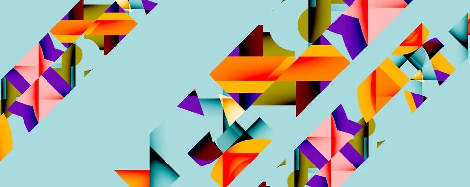 Abstract geometric composition with interlocking circular and angular shapes, Illustrazione stock