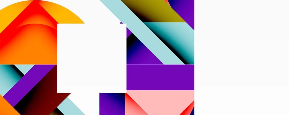 Abstract geometric composition with interlocking circular and angular shapes, Stock Illustration