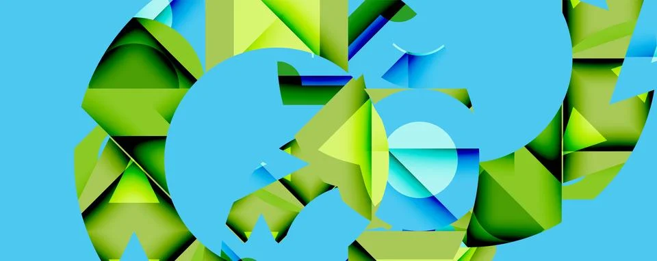 Abstract geometric composition with interlocking circular and angular shapes, Stock Illustration