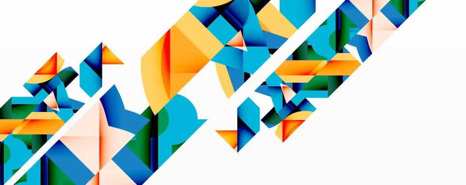Abstract geometric composition with interlocking circular and angular shapes, Stock Illustration