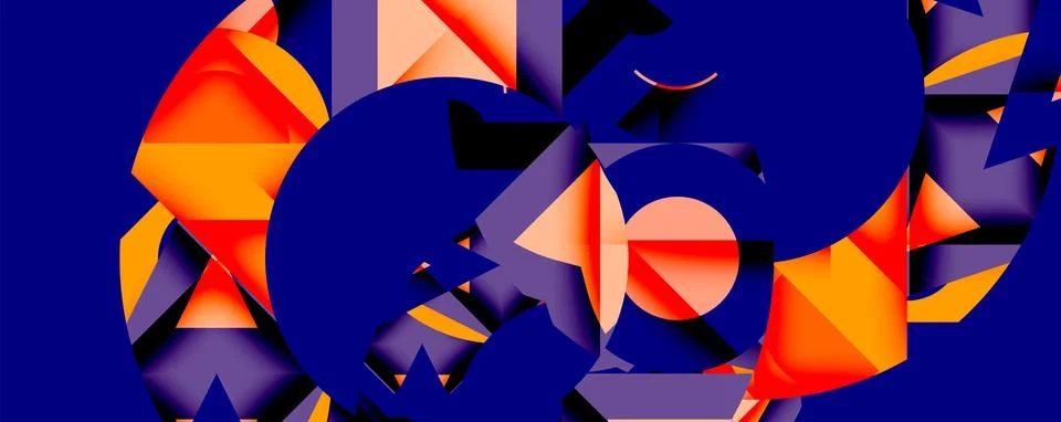 Abstract geometric composition with interlocking circular and angular shapes, Stock Illustration