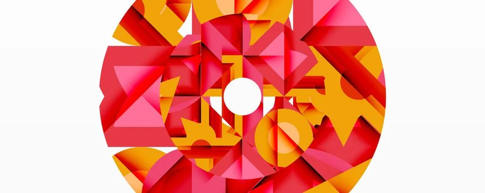 Abstract geometric composition with interlocking circular and angular shapes, Stock Illustration